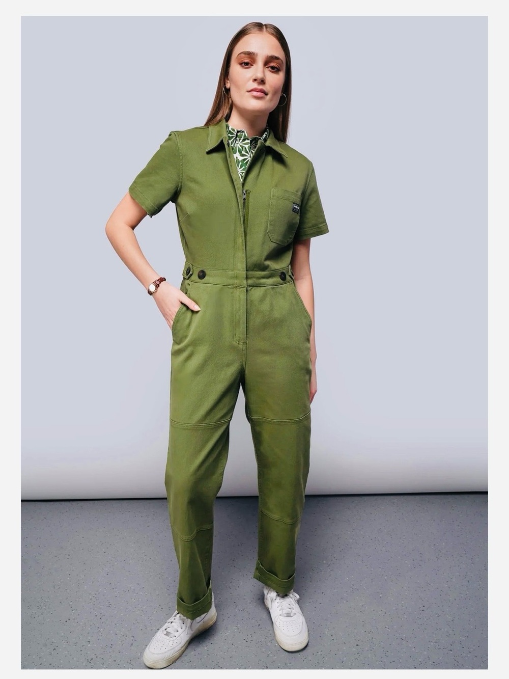 Wildfang Olive Utility Short-Sleeve Jumpsuit Overalls Large
